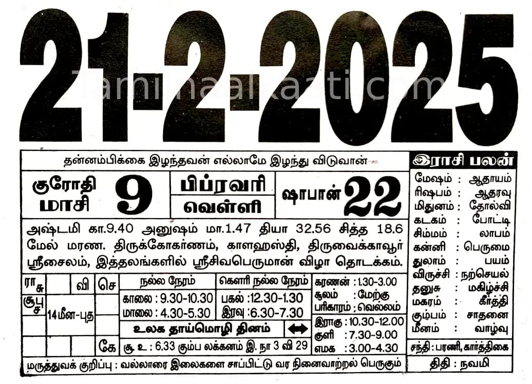 Tamil Calendar February 2025
