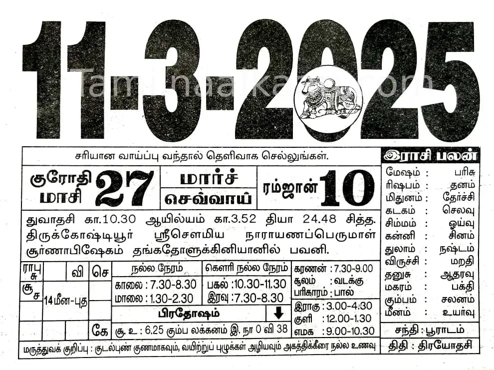 Tamil Calendar March 2025
