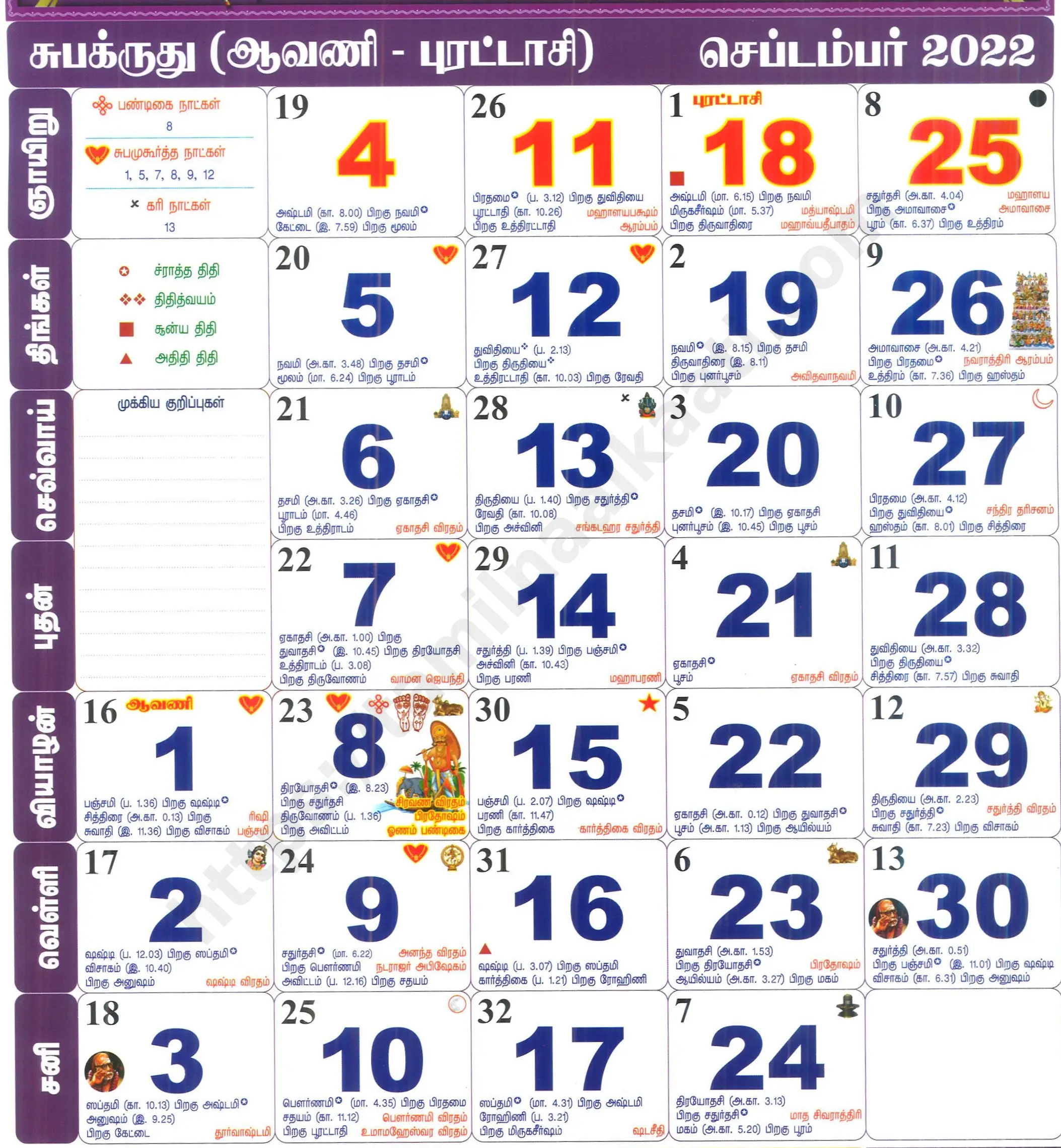 Sep Calendar 2022 September Month Calendar 2022 | New Year 2022 Calendar Tamil |  Tamilnaalkaati - தமிழ் நாள் காட்டி | Monthly Calendar